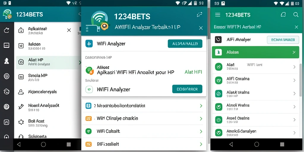 Screenshot aplikasi 1234BETS dengan tampilan analisis jaringan WiFi.