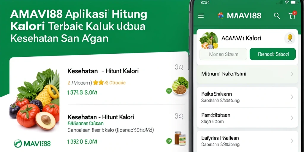 Antarmuka intuitif AMAVI88 menampilkan kalkulator kalori dan pilihan makanan.