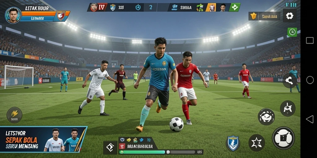 Antarmuka LETSTHOR menampilkan gameplay sepak bola yang menarik dan dinamis.
